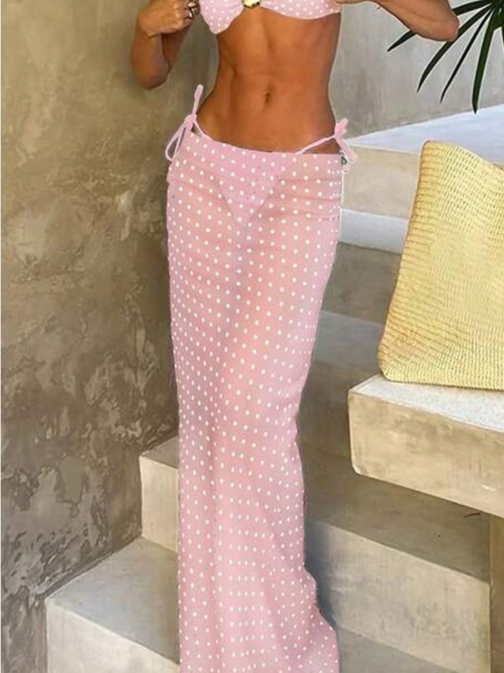 Pink Polka Dot Tie-Side Swim Cover Skirt